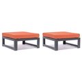 Leisuremod Chelsea Outdoor Patio Black Aluminum Ottomans With Orange Cushions CSO30OR2